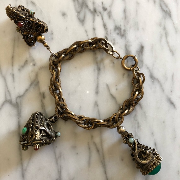 Vintage Semi-Precious Stone Serpent Charm Bracelet - Picture 2 of 9